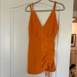 Vici Orange Ruched Mini Dress
